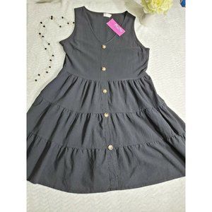 Halife Women's Button Front Dress size L Sleeveless V-Neck Pleated Swing Dresses